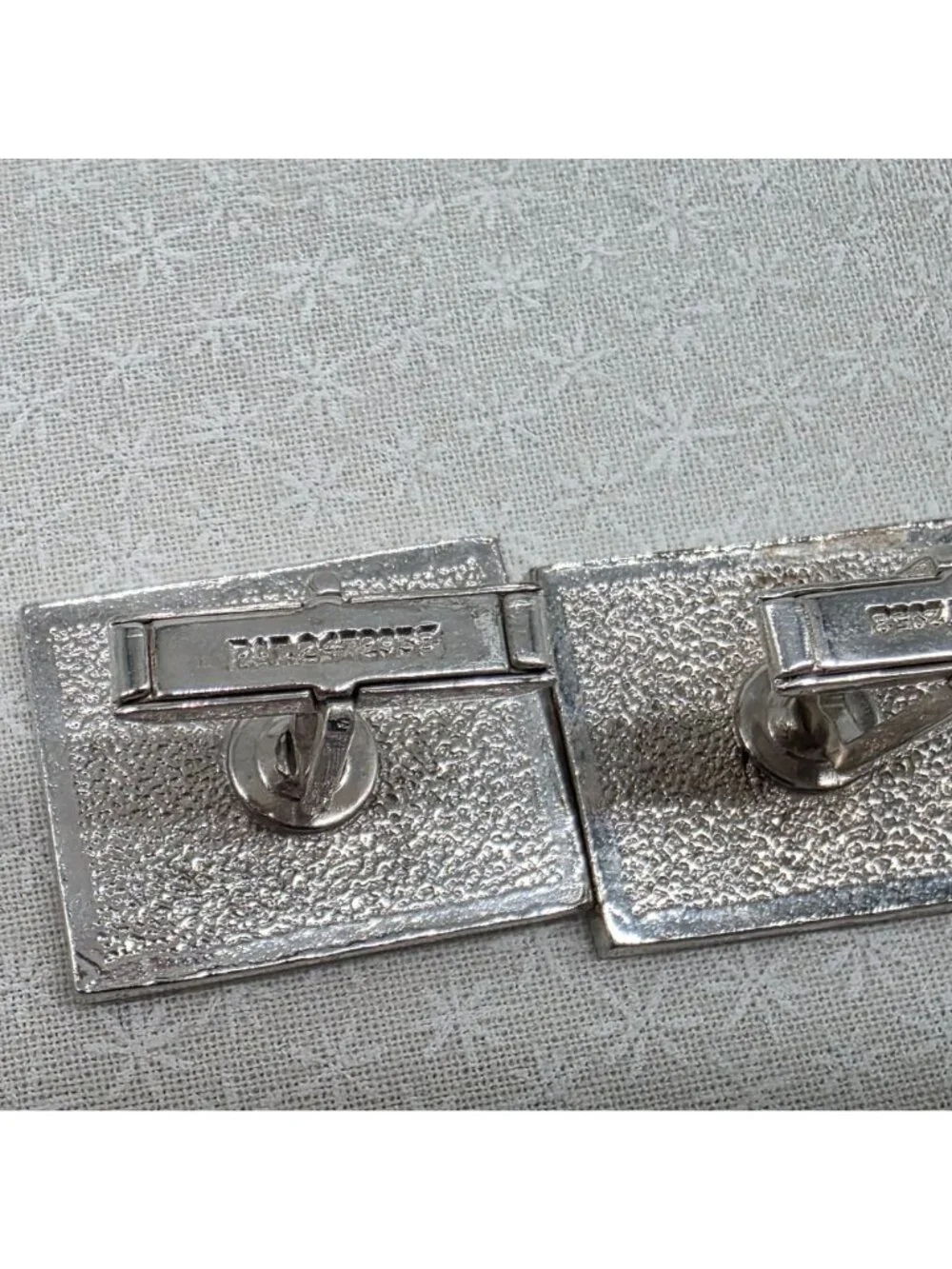 Silver & Pink Lion Cufflinks & Tie Clip Set Vintage